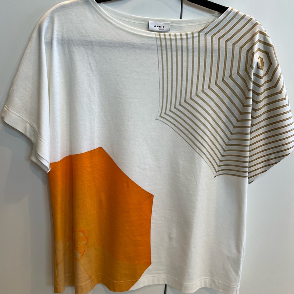 Akris White and Orange Graphic Tee